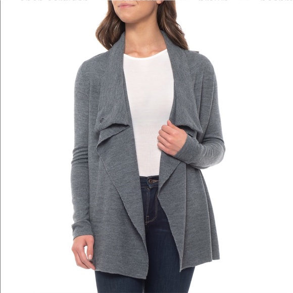 Tahari Draped Neck Cardigan Merino Wool 